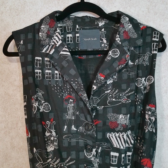 LKNW ModCloth Whimsical Goth Puff Skirt Dress Button Down, Waist Tie Lining SzXL - Picture 3 of 13